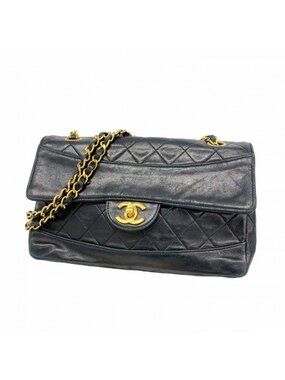 Chanel Shoulder Bag Quilted Lambskin Black Gold